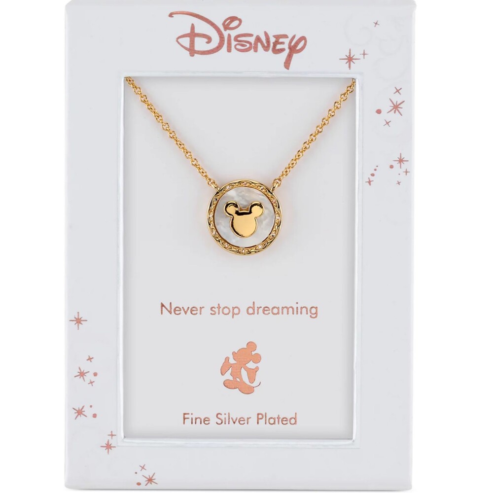 Disney Mickey Mouse Mother-of-Pearl Pendant Necklace in Fine Silver Plated Gold,